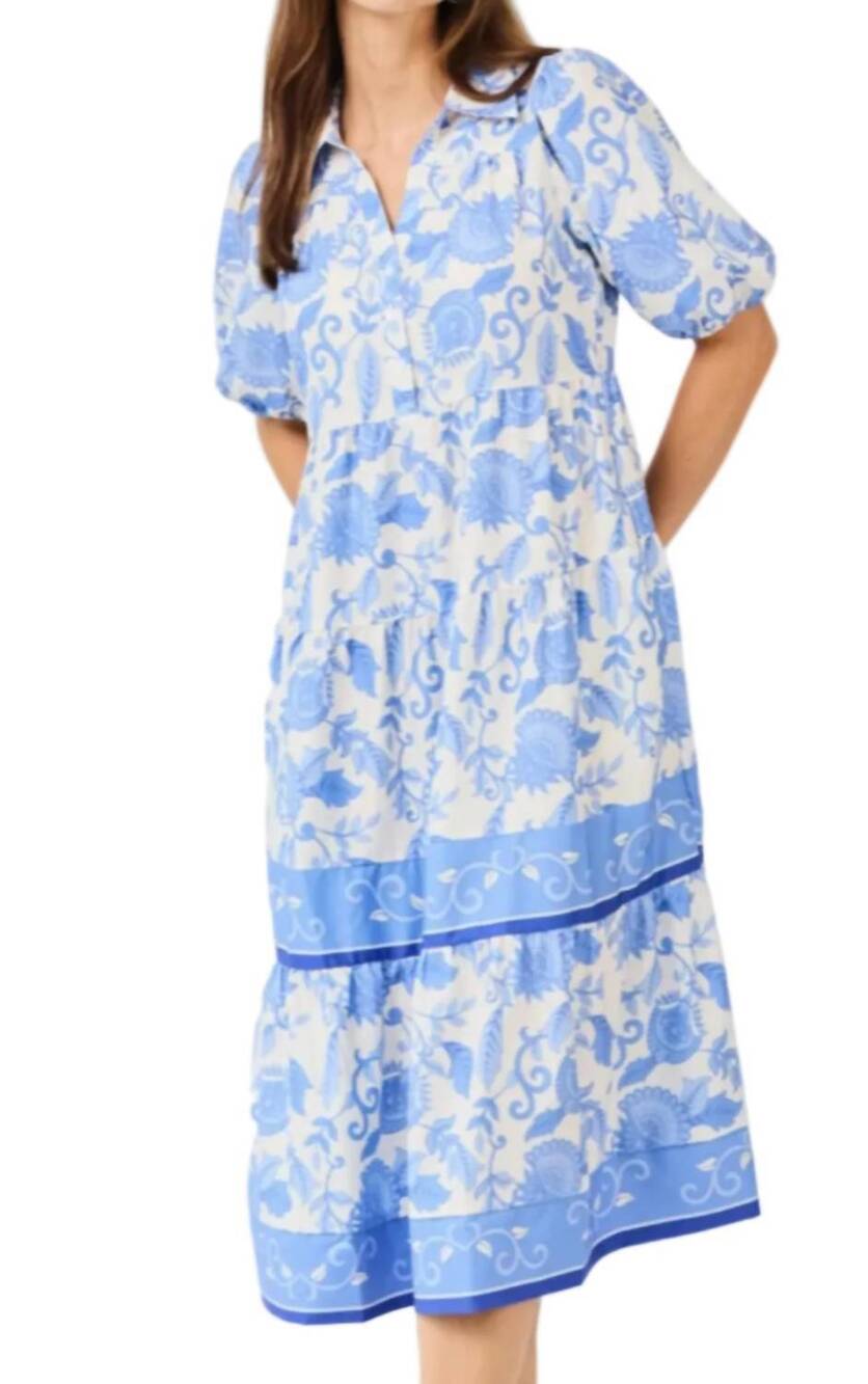NEW MARY SQUARE porcelain vine dress in blue
